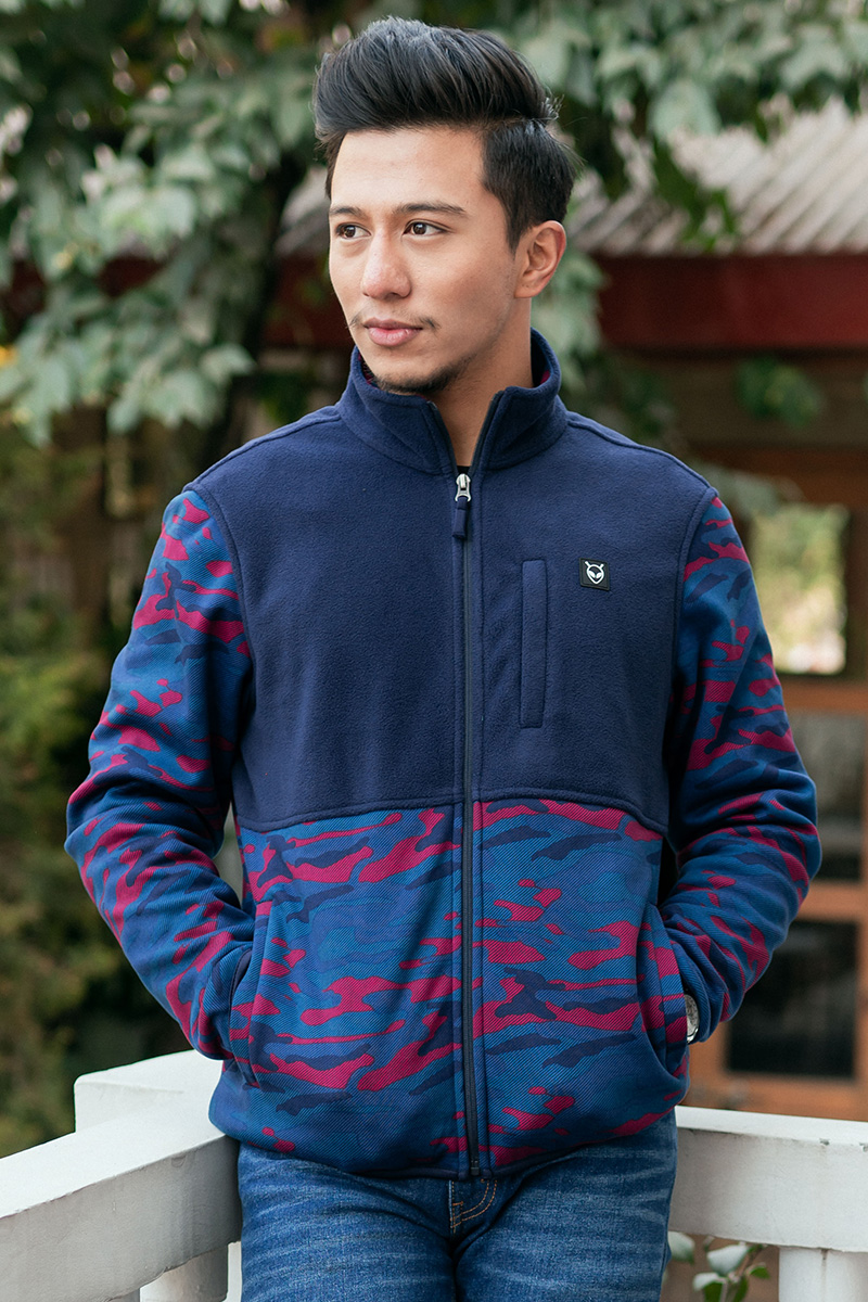 Men's Fleece/Cotton Blend Layered Camo Jacket with inner fur