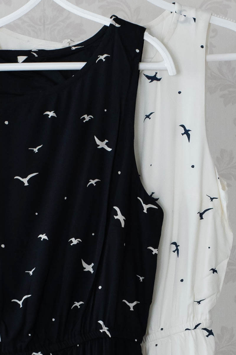 Women's Bird Printed Sleeveless Elastic Waist Dress for Summer