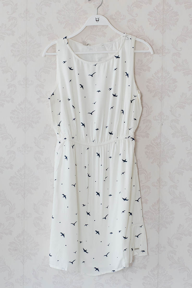 Women's Bird Printed Sleeveless Elastic Waist Dress for Summer
